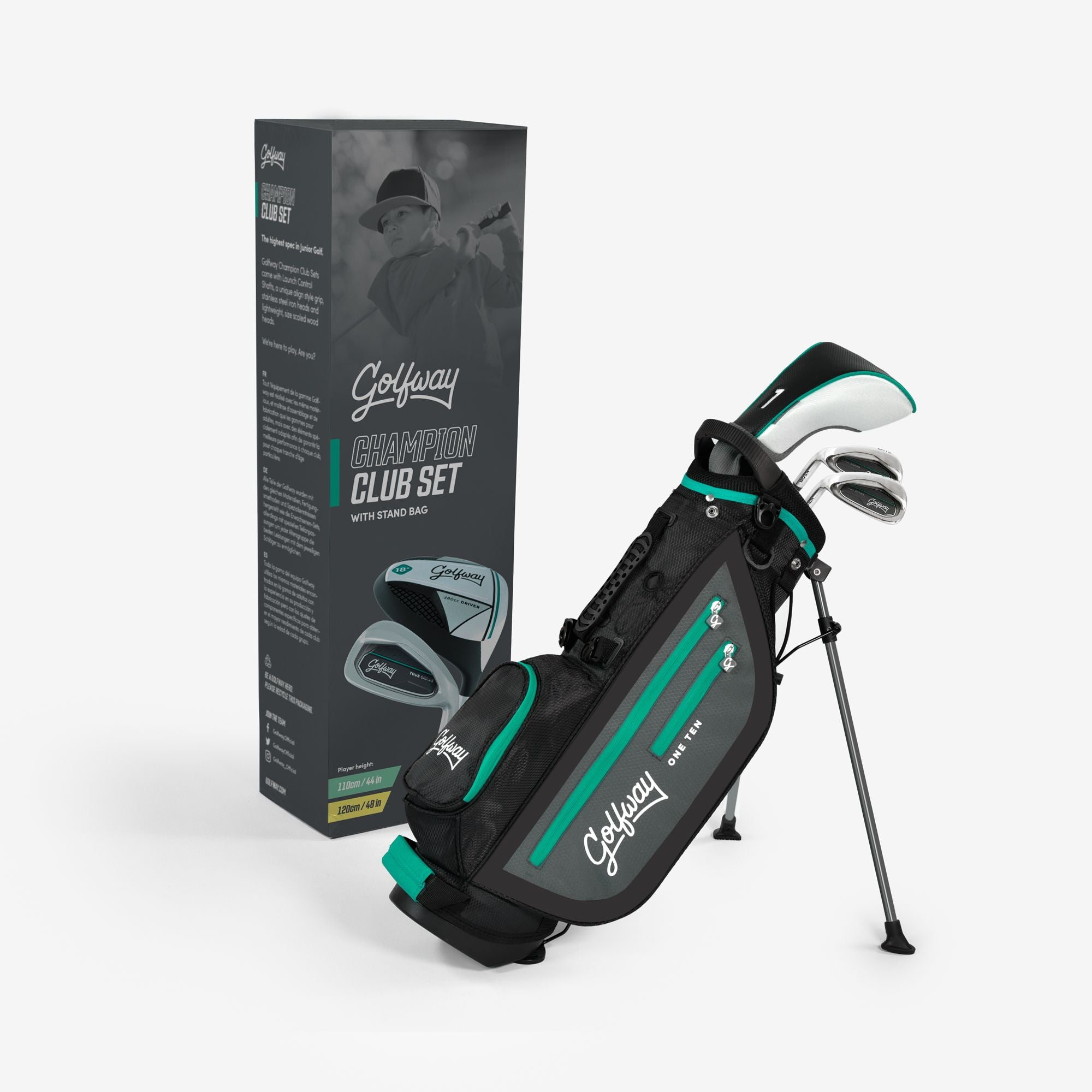 Crose Golf Juniori Golfway Champion 110cm - Stângaci (Left-Hand), cu Stand Bag și 4 Crose