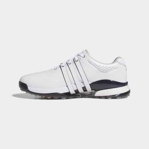 Pantofi golf bărbați Adidas TOUR360 25 SL din piele albă cu tehnologie BOOST și sistem de stabilitate Torsion Bridge.