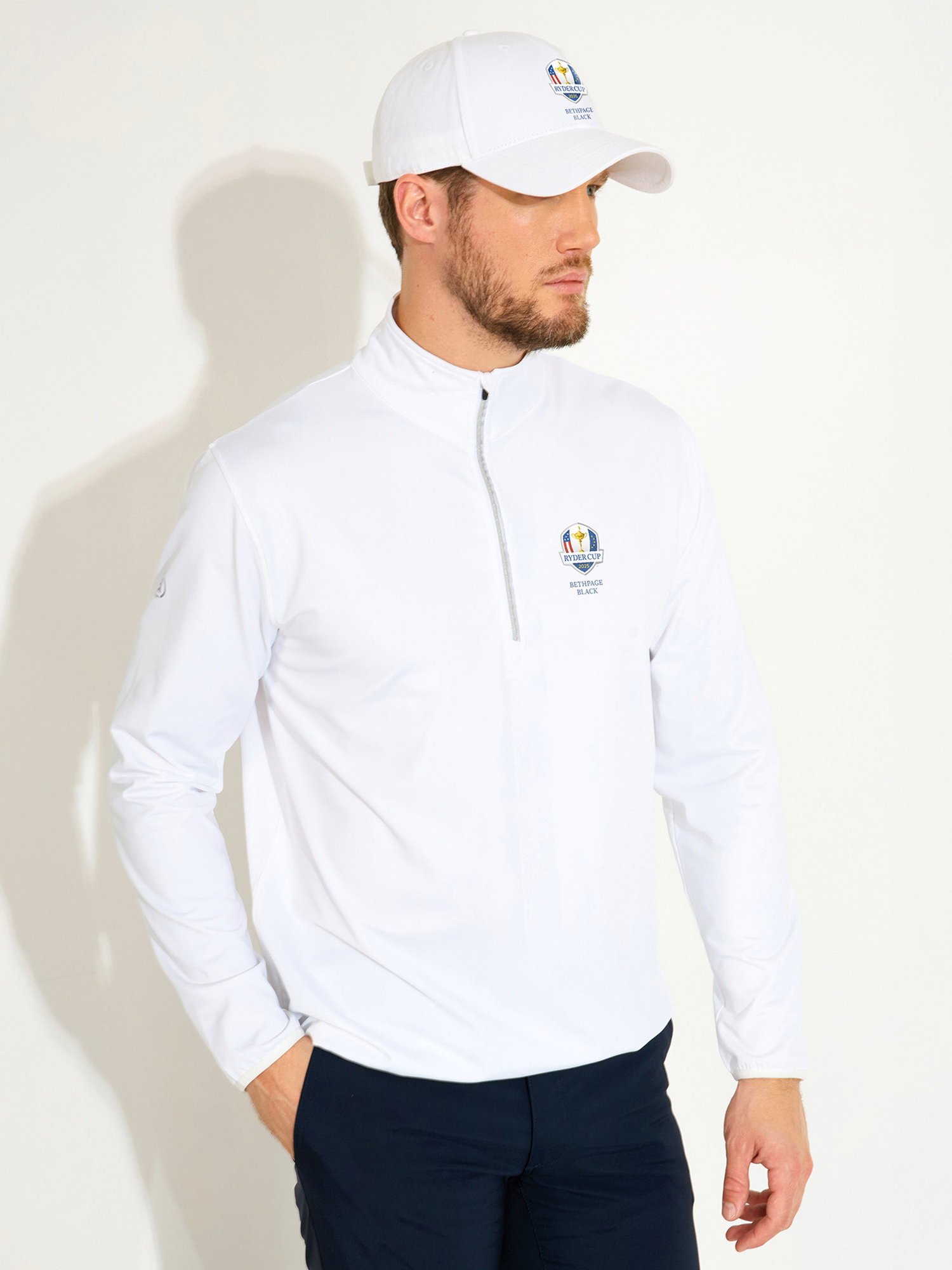 Bluză de golf pentru bărbați RDC25 Cradoc half zip fleece White