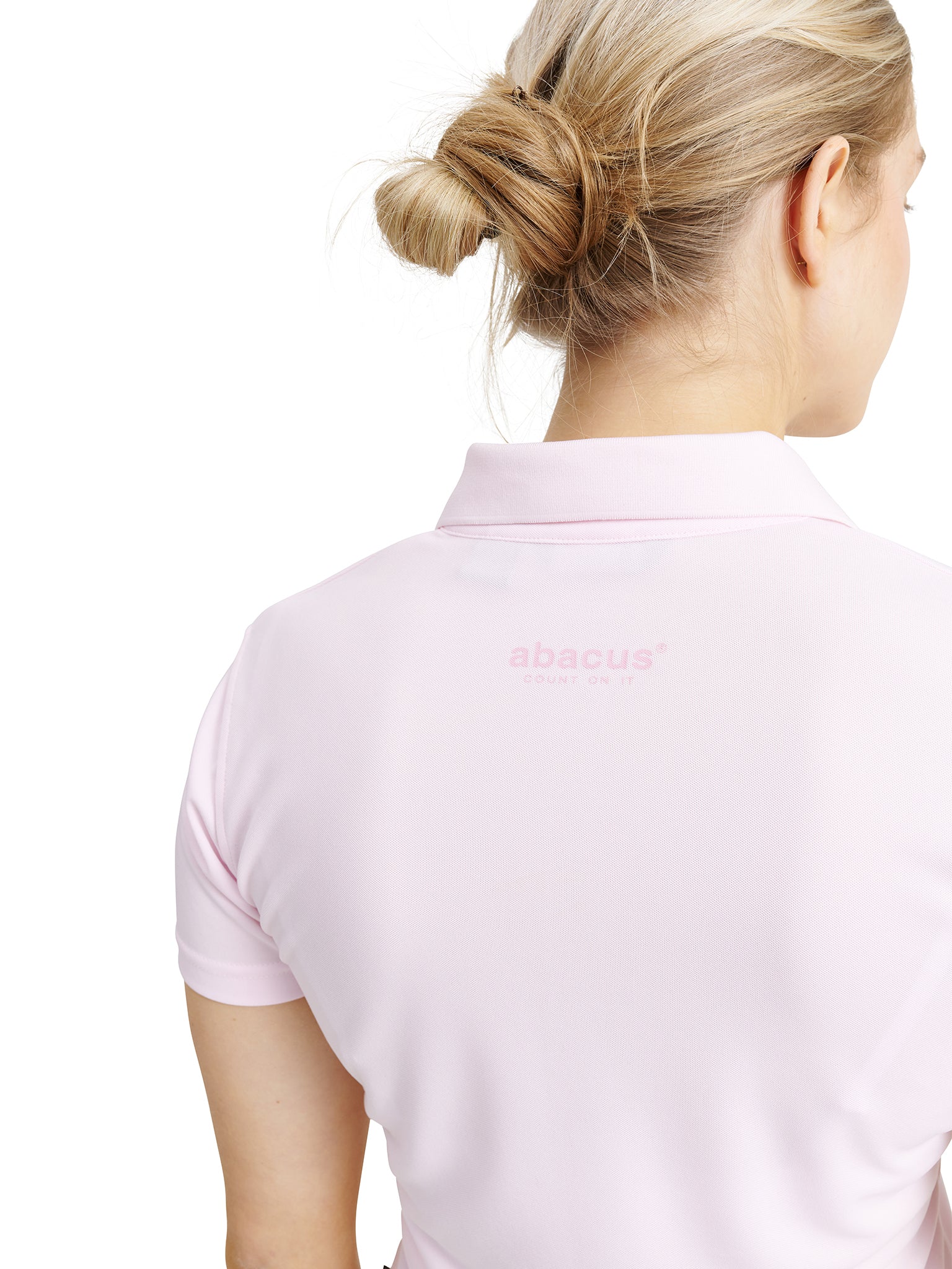 Tricou golf polo femei Abacus Cray DryCool 2724 Roz Deschis – detaliu guler