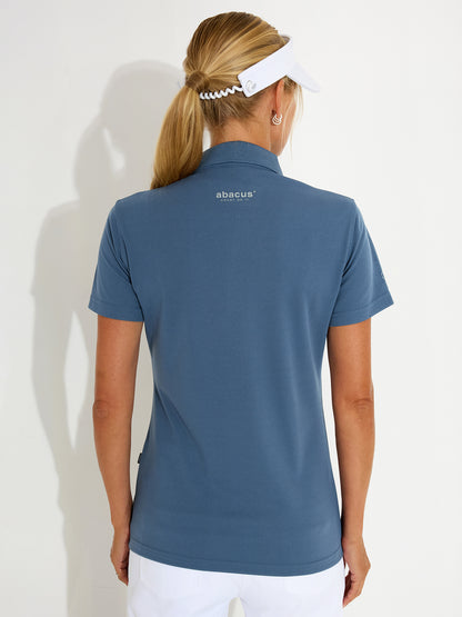 Tricou golf polo femei Abacus Cray DryCool 2724 Steel Blue – detaliu guler