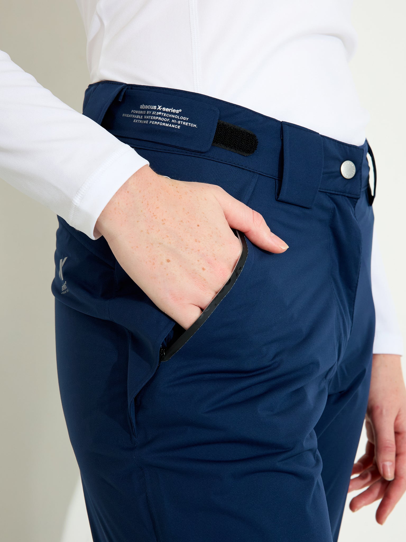 Pantaloni impermeabili golf femei Abacus Pitch 2058 Midnight Navy – detaliu